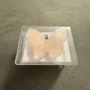 Rose Quartz Carved Butterfly Necklace Black Cord NEW